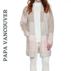 Papa Vancouver Plaid Long Cardigan XL Cozy Knit Pockets